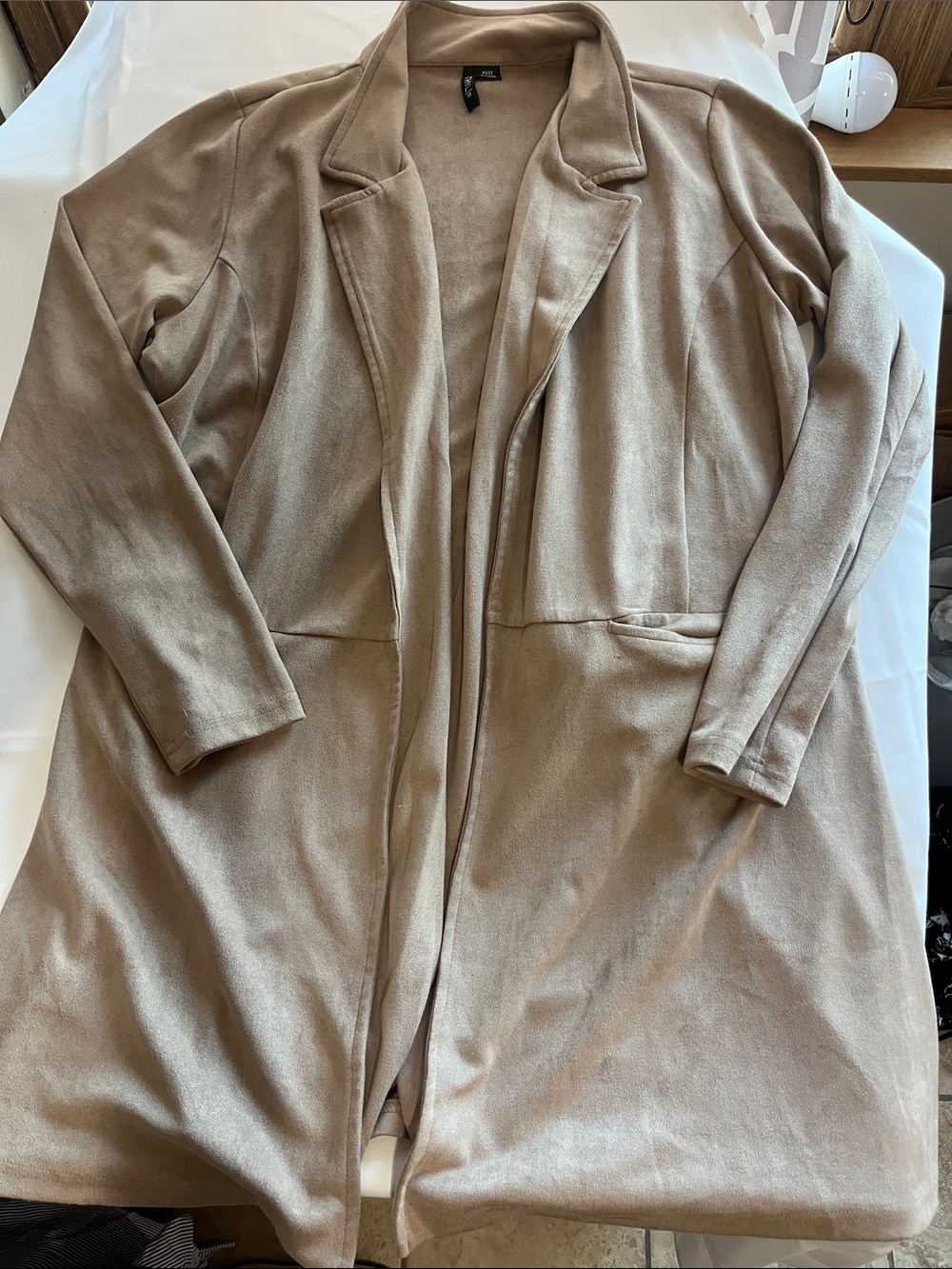 Relaxed Open Front Trench Coatigan in Taupe